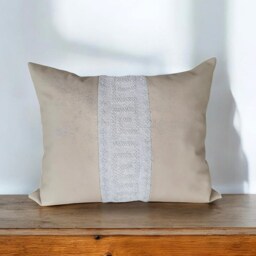 Color Block Design Vertical White Hand-Woven Piece & Cream Arizona Faux Leather Pillow Cover-1Qty - thumbnail 2