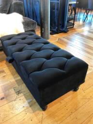 Black Ottoman Footstool, Handmade Plush Velvet Chesterfield Upholstered Living Room Storage Footrest & Seating Bench