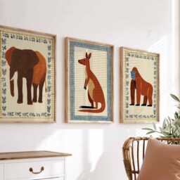 Set Of 3 Jungle Animal Posters, Elephant Kangaroo & Gorilla Prints, Safari Wall Art, Kids Room Decor, Nursery Poster - thumbnail 3