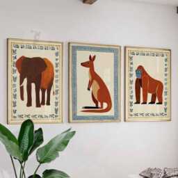 Set Of 3 Jungle Animal Posters, Elephant Kangaroo & Gorilla Prints, Safari Wall Art, Kids Room Decor, Nursery Poster - thumbnail 1