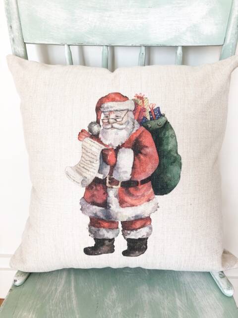 Santa Christmas Pillow Cover Rustic Linen Holiday Decor - image 1