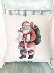 Santa Christmas Pillow Cover Rustic Linen Holiday Decor - thumbnail 1