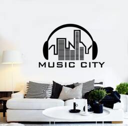 Wall Vinyl Music Headphones City Urban Song Guaranteed Quality Decal Mural Art 1575Dz - thumbnail 1