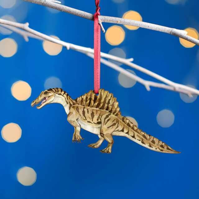 Wooden Spinosaurus Dinosaur Christmas Tree Decoration, Birch Plywood Lover Gift, Keepsake, Watercolour Art - image 1
