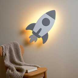 Rocket Ship Led Wall Light For Nursery, Personalized Space Night Light, Astronaut Kids Room Decor, Custom Wooden Lamp, Toddler Boy Gift - thumbnail 2