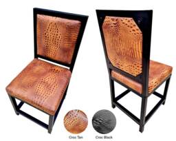 Crocodile Black Or Tan Genuine Leather Dining Chair Embossed Crocodile Look Pattern - Cowhide Leather Upholstery + Black Steel Frames - Fpdc