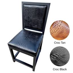 Crocodile Black Or Tan Genuine Leather Dining Chair Embossed Crocodile Look Pattern - Cowhide Leather Upholstery + Black Steel Frames - Fpdc - thumbnail 3