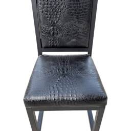 Crocodile Black Or Tan Genuine Leather Dining Chair Embossed Crocodile Look Pattern - Cowhide Leather Upholstery + Black Steel Frames - Fpdc - thumbnail 4