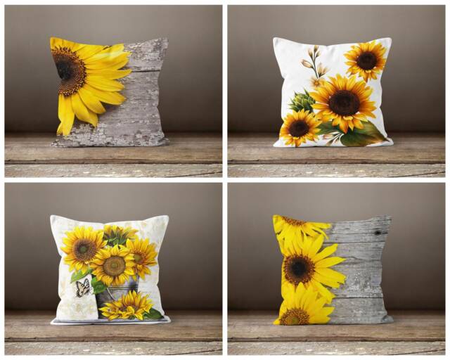 Sunflower Cushion Cover-Yellow Pillow Case-Housewarming Case-Flower Cover-Gift For Her Cushion-Handmade Material - image 1