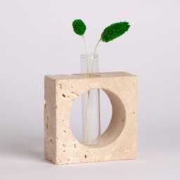 Handmade Beige Travertine Planter With Glass Tube - 4x9.5x9.5cm - thumbnail 1