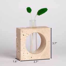 Handmade Beige Travertine Planter With Glass Tube - 4x9.5x9.5cm - thumbnail 2