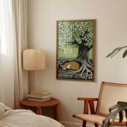 Green Woodland Fox Poster - Vintage Forest Animal Wall Art Sleeping Nature Illustration - thumbnail 2