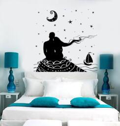 Wall Vinyl Decal Bedroom Romantic Couple Love Night Ship Moon Beach Sea 1379Dz - thumbnail 1