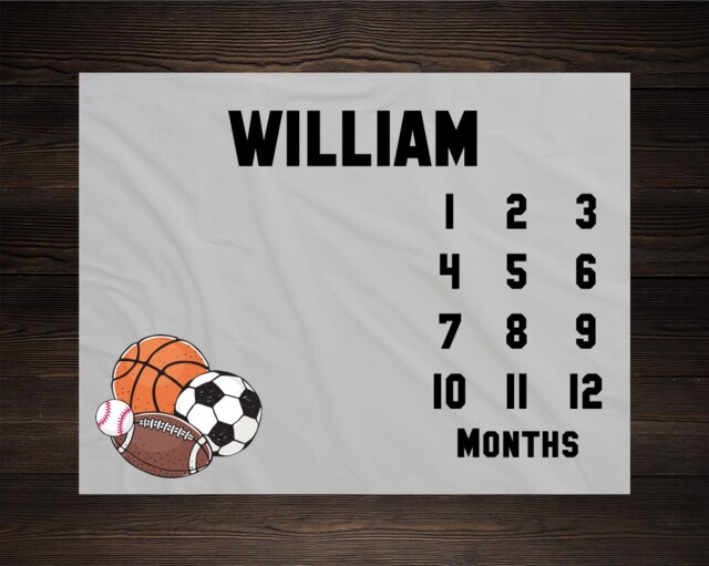 Sports Milestone Blanket Monthly Growth Tracker Soft Fleece Baby Shower Gift Newborn Watch Me Grow Boy - image 1