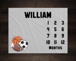 Sports Milestone Blanket Monthly Growth Tracker Soft Fleece Baby Shower Gift Newborn Watch Me Grow Boy - thumbnail 1