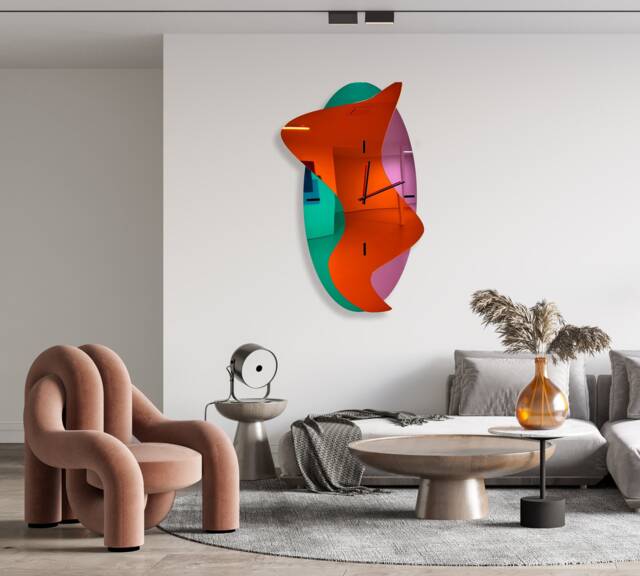 Large Mirrored Acrylic Wall Clock Modern Art Sculpture, Custom Colors - image 1