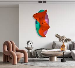 Large Mirrored Acrylic Wall Clock Modern Art Sculpture, Custom Colors