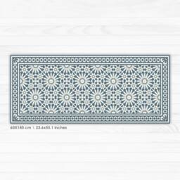 Vinyl Runner Rug Or Hallway With Moroccan Tiles Design in Blue & Beige. Linoleum Style Zellige Tiles. Art Mat - thumbnail 3