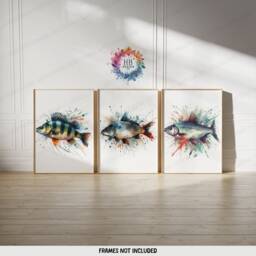 British Fishing Wall Art - Set Of 3 Fish Prints - Gifts For Men Watercolour Angler Illustration Angling Gift - thumbnail 2