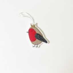 Robin Christmas Decoration, Ornament, Tree, Hanging Gold, Fabric, Embroidery Art, Cornwall, Red Breast - thumbnail 2