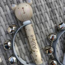 Personalised Wooden Bell Rattle, Engraved Baby Gift, Birthday, Christening, Christmas Present, Musical Instrument, Music Gift - thumbnail 2