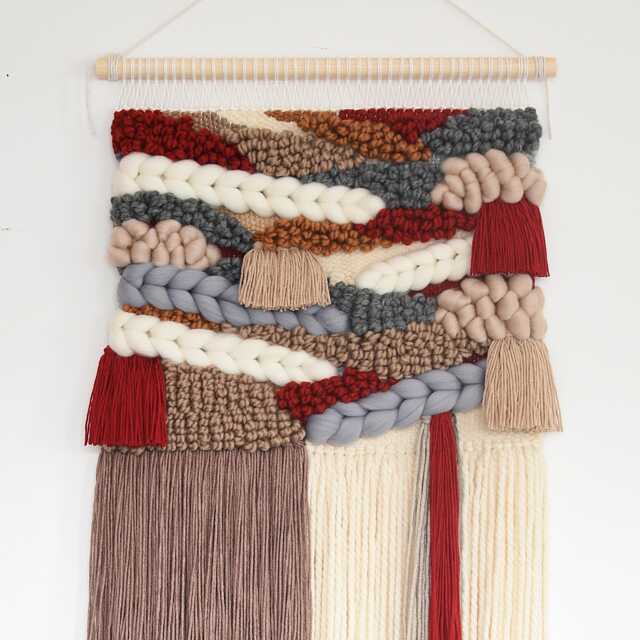 Large Handwoven Wool Wall Hanging Modern Fiber Art Tapestry - 16x31 In - image 1