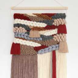 Large Handwoven Wool Wall Hanging Modern Fiber Art Tapestry - 16x31 In - thumbnail 1