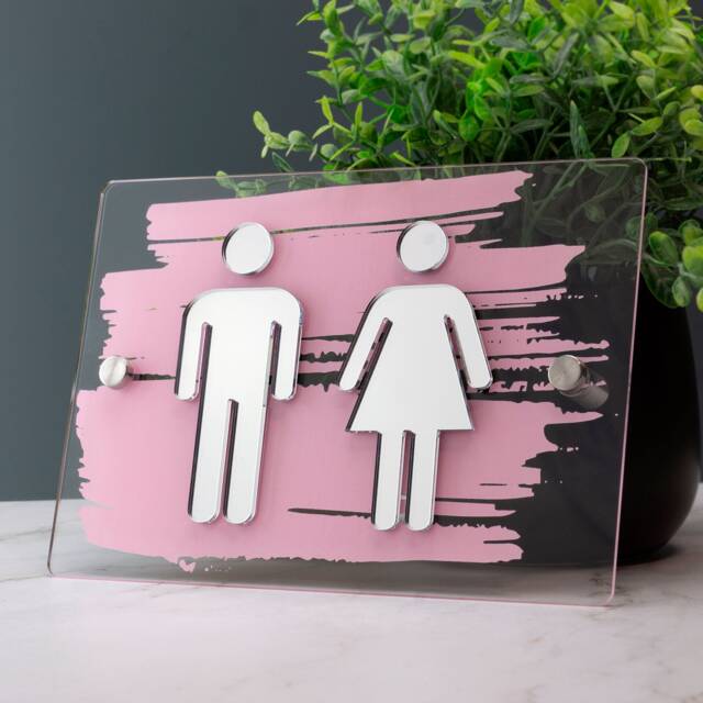 Bathroom Toilet Wc Printed Signage - Painted Brush Stroke With Mirror Acrylic - image 1