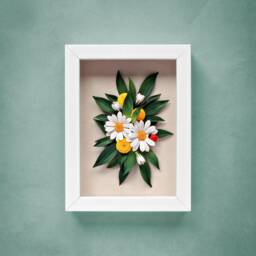 White Daisy Dandelion Ladybug Wall Art - 3D Paper Quilling Nursery Decor Green Yellow Farmhouse - thumbnail 2