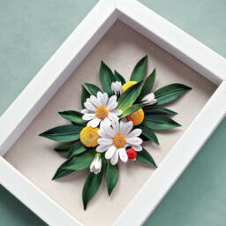 White Daisy Dandelion Ladybug Wall Art - 3D Paper Quilling Nursery Decor Green Yellow Farmhouse - thumbnail 1