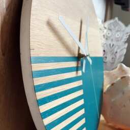Large Wood Wall Clock, Oak, Blue Lagoon 13, 19Inch, Gift, Unique Wall Modern Silent, Decor - thumbnail 2