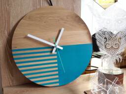 Large Wood Wall Clock, Oak, Blue Lagoon 13, 19Inch, Gift, Unique Wall Modern Silent, Decor - thumbnail 1