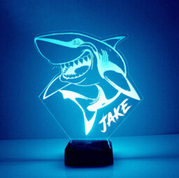 Light Up Shark, Custom Engraved Night Light, Personalized Free, 16 Color Options With Remote Control, Shark Desk Lamp - thumbnail 1