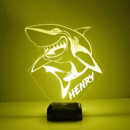 Light Up Shark, Custom Engraved Night Light, Personalized Free, 16 Color Options With Remote Control, Shark Desk Lamp - thumbnail 4