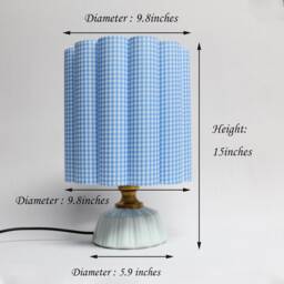 Handmade Light Blue Gingham Fabric Ceramic Table Lamp - thumbnail 2