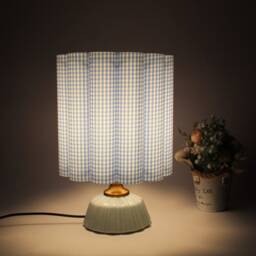 Handmade Light Blue Gingham Fabric Ceramic Table Lamp - thumbnail 4