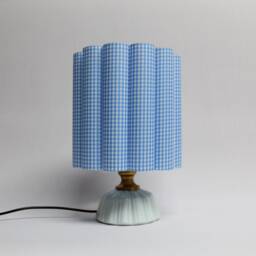 Handmade Light Blue Gingham Fabric Ceramic Table Lamp - thumbnail 3