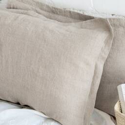 Linen Pillowcases With Flanges Set Of 2 - Stonewashed Pillow Covers Oxford Style Sham Cushion Cases - thumbnail 2