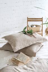 Linen Pillowcases With Flanges Set Of 2 - Stonewashed Pillow Covers Oxford Style Sham Cushion Cases