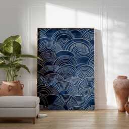 Vintage Japanese Blue Wave Pattern Poster, Modern Geometric Wall Art, Abstract Retro Mid-Century Style Print, Bold Home Decor - thumbnail 3