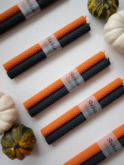Halloween Beeswax Candles - Black & Orange Candles Set 100% Pure Honeycomb Hand-Rolled Tall Taper Decor - image 1