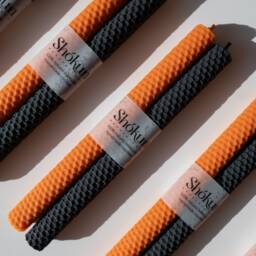 Halloween Beeswax Candles - Black & Orange Candles Set 100% Pure Honeycomb Hand-Rolled Tall Taper Decor - thumbnail 4