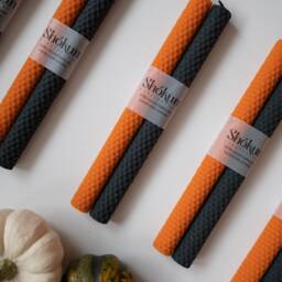 Halloween Beeswax Candles - Black & Orange Candles Set 100% Pure Honeycomb Hand-Rolled Tall Taper Decor - thumbnail 2