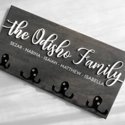 Personalized Family Name Key Holder, Birch Plywood Entryway Organizer - thumbnail 2