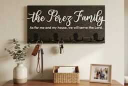 Personalized Family Name Key Holder, Birch Plywood Entryway Organizer - thumbnail 1