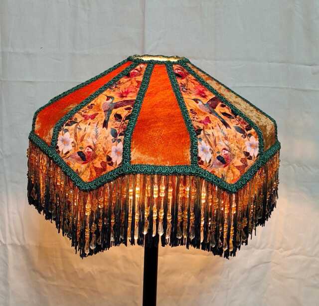 Gold Printed Lampshade Victorian Style With Beaded Fringe - image 1