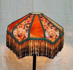 Gold Printed Lampshade Victorian Style With Beaded Fringe - thumbnail 1