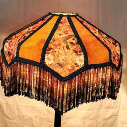 Gold Printed Lampshade Victorian Style With Beaded Fringe - thumbnail 3