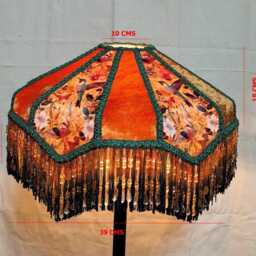 Gold Printed Lampshade Victorian Style With Beaded Fringe - thumbnail 2