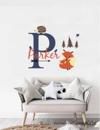 Personalized Fox Name Wall Decal - Woodland Nursery Decor - thumbnail 1